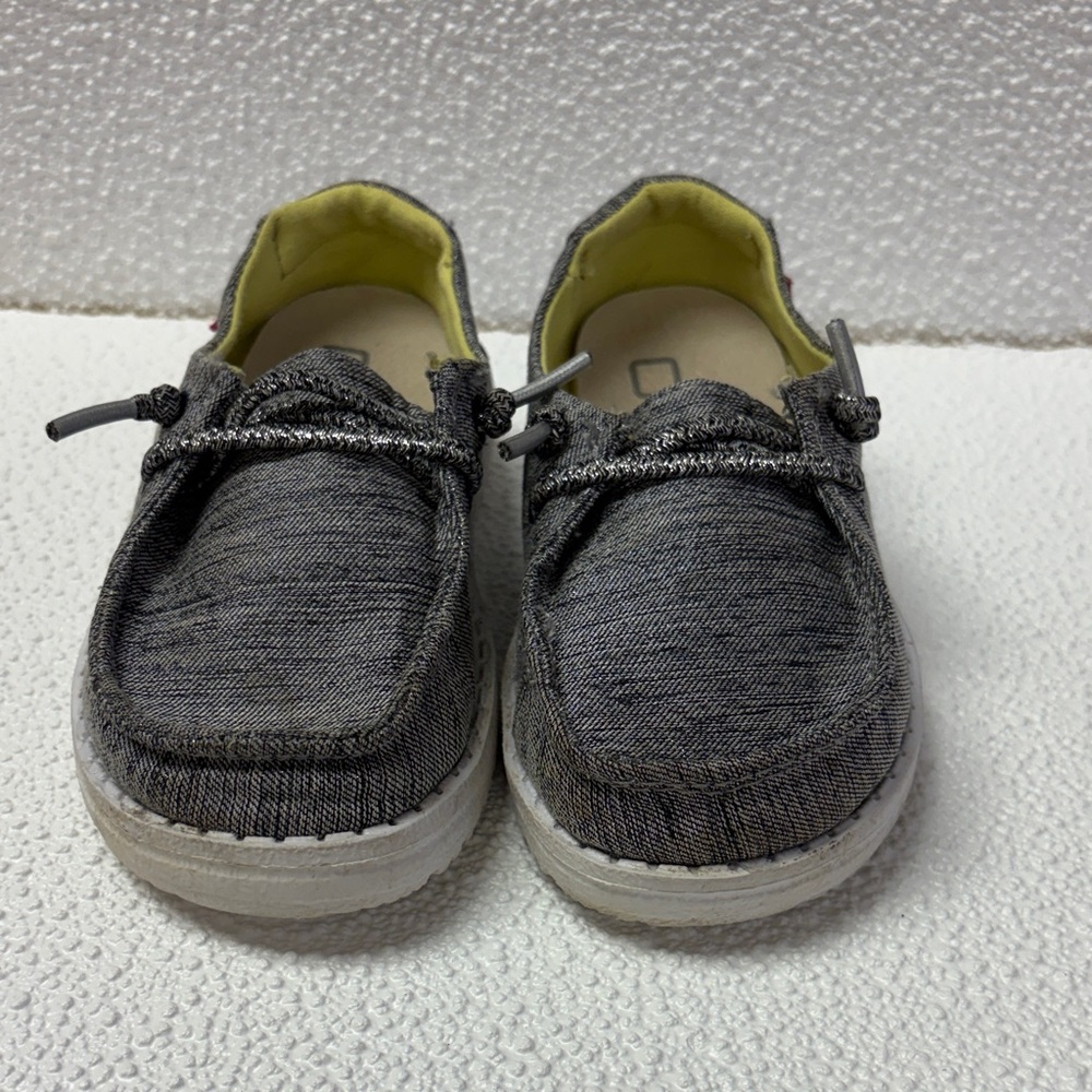 Hey Dude Kids Grey Slip-On Sneakers with Yellow Lining Sz K8